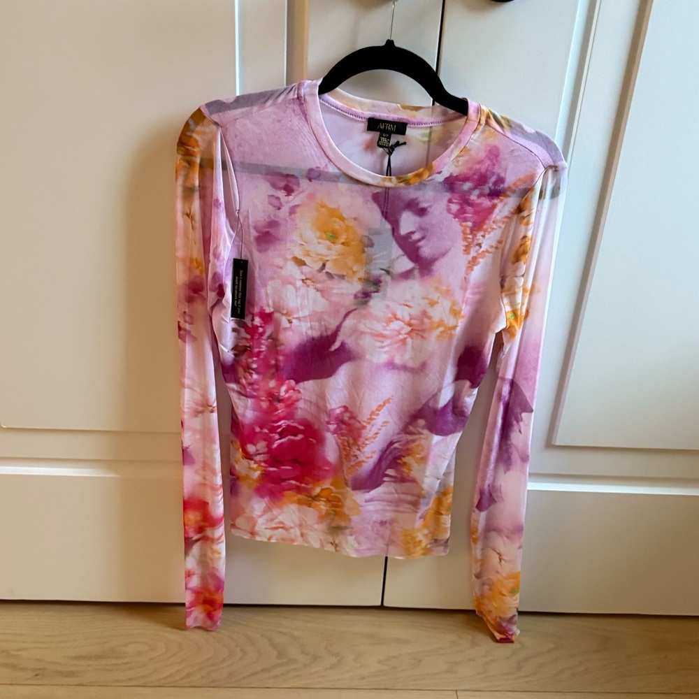NWT AFRM Kaylee Print Mesh Top (S) - Picture 2 of 3